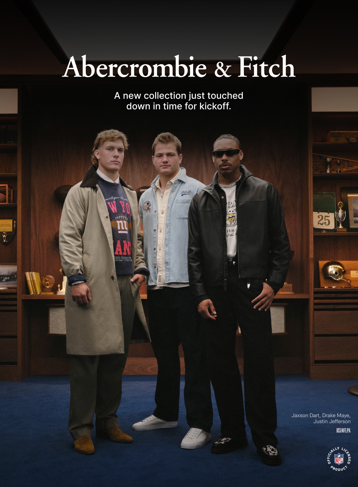 Abercrombie & Fitch A new collection just touched down in time for kickoff. jaxson dart, drake maye, justin jefferson NFLPA